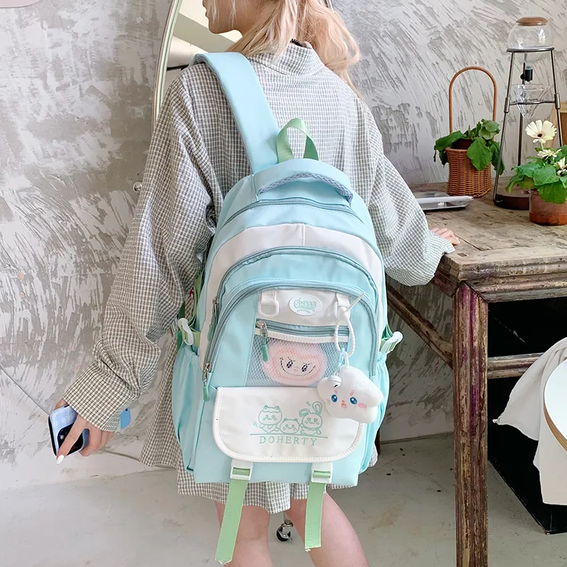 Single Warehouse Nylon Fabric Backpack Regular Women's Pink/Blue/Black/Green/Yellow-21