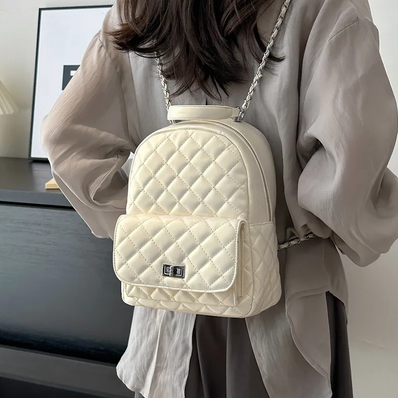 Single Warehouse PU Backpack Women's Ecru/Pink/Silver/Black/Red-38