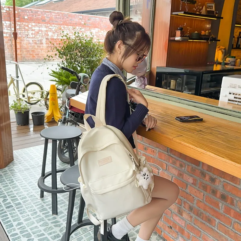 Single Warehouse Nylon Backpack Unisex White/Blue/Yellow/Black-5