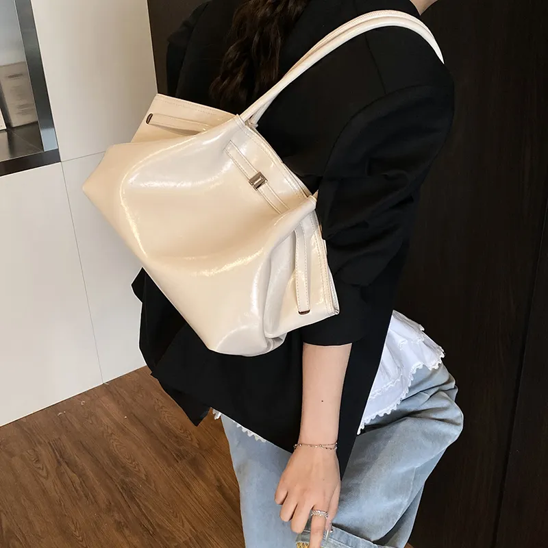 Single Warehouse PU Shoulder Bag Regular Women's Ivory/Black/Burgundy/Light Yellow/Light Blue-1