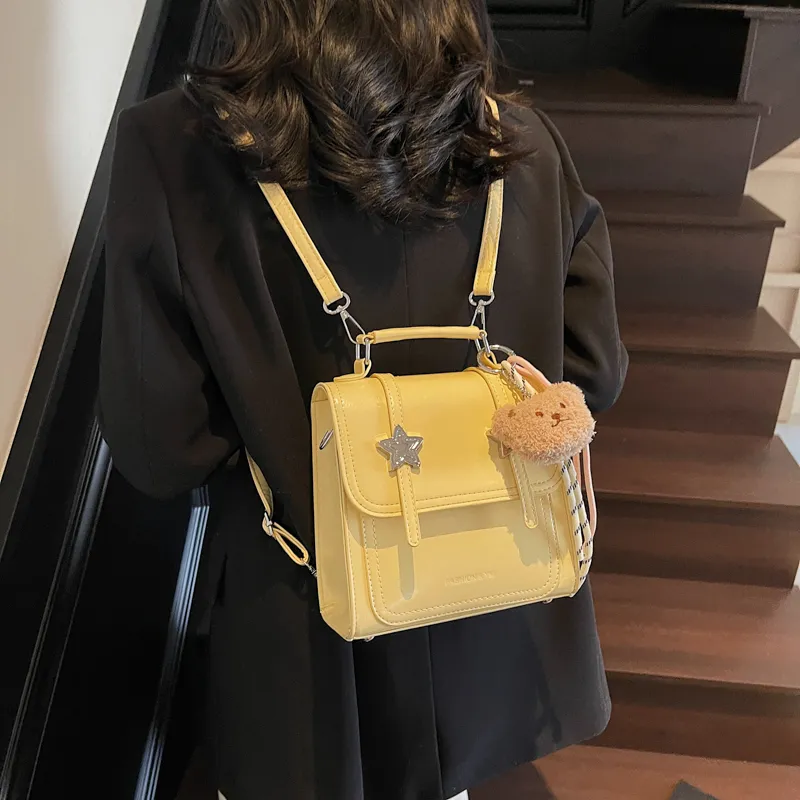 Single Warehouse PU Backpack Regular Women's Ecru/Pink/Blue/Yellow/Black-22