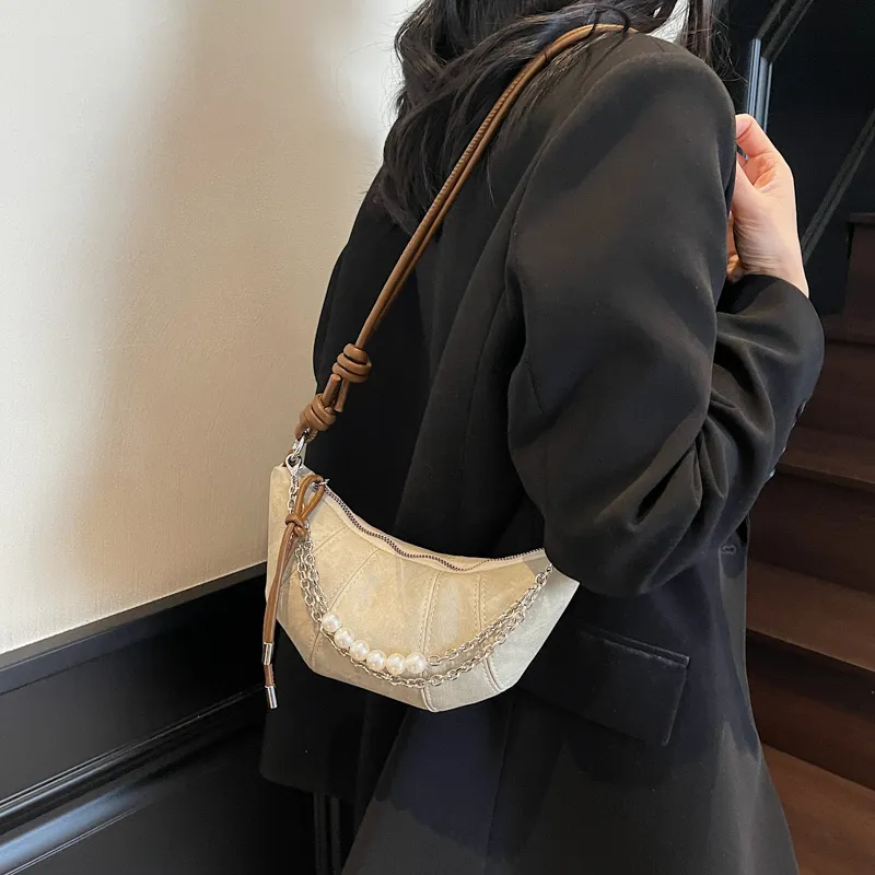 Single Warehouse PU Handheld Shoulder Bag Regular Women's Denim Blue/Dark Tea/Ecru-17