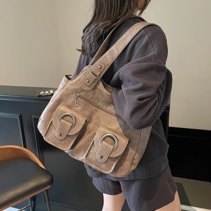 Single Warehouse PU Shoulder Bag Regular Women's Black/Ecru/Brown/Purple/Light Gray/Camel-28