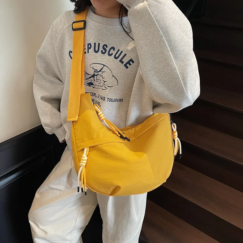 Single Warehouse Fabric Shoulder Bag Regular Unisex White/Green/Yellow/Purple/Black-10