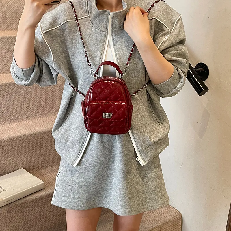 Single Warehouse PU Backpack Women's Ecru/Pink/Silver/Black/Red-24