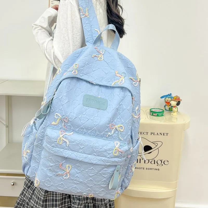 Single Warehouse Composite Cloth Backpack Women's Ecru/Pink/Black/Blue/Purple-15