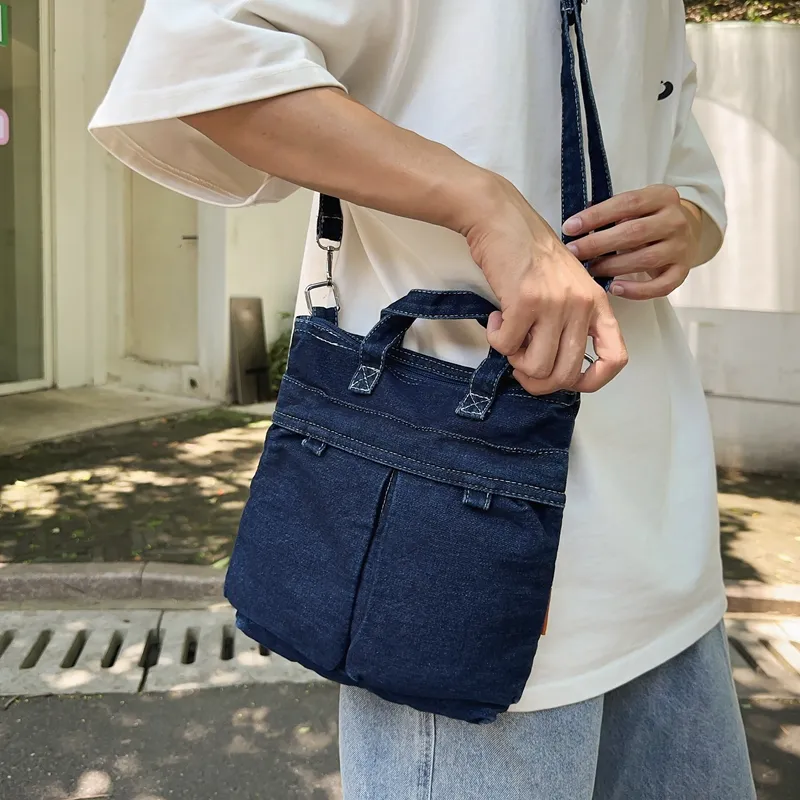 Single Warehouse Denim Crossbody Handbag Unisex Light Blue/Dark Blue-8
