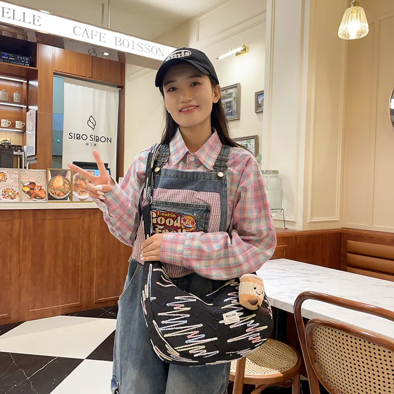Single Warehouse Canvas Handheld Shoulder Bag Women's White/Pink/Yellow/Black-19