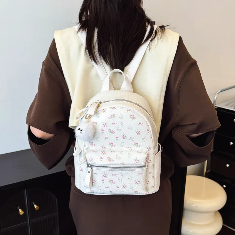 Single Warehouse PU Backpack Women's White/Silver/Black-26