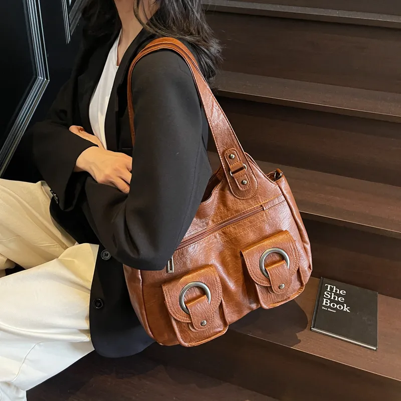 Single Warehouse PU Shoulder Bag Regular Women's Black/Ecru/Brown/Purple/Light Gray/Camel-13