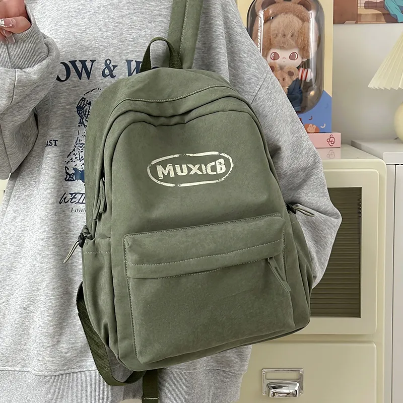 Single Warehouse Nylon Backpack Regular Unisex White Gray/Green/Red-13