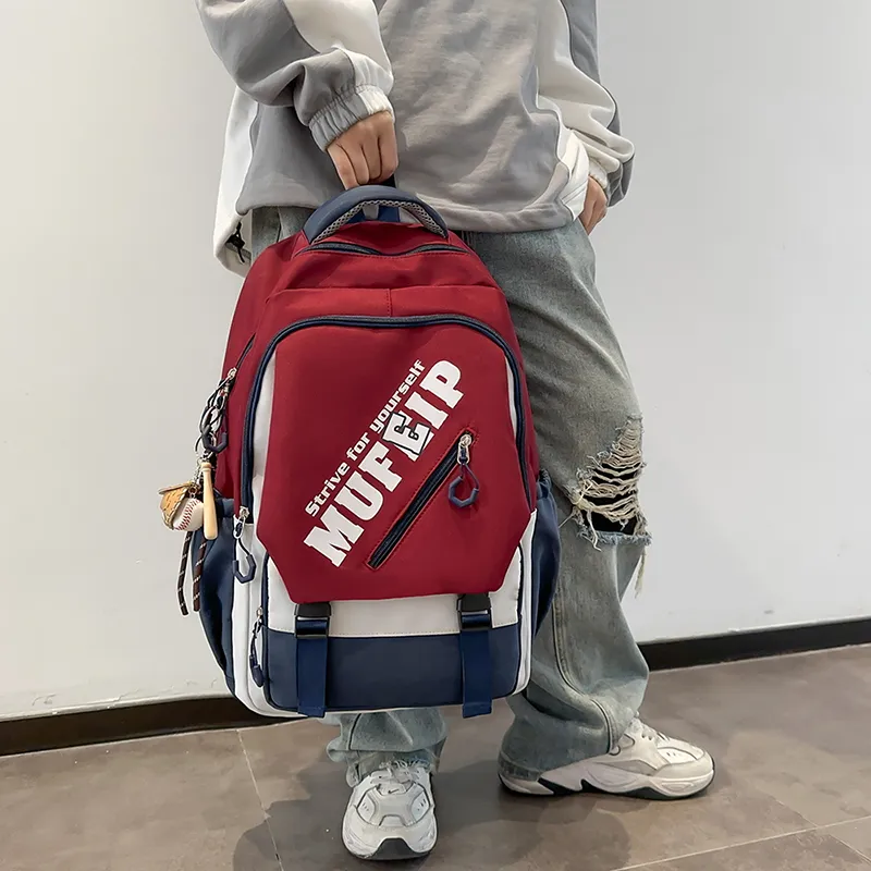 Single Warehouse Nylon Backpack Unisex White/Black/Red-14
