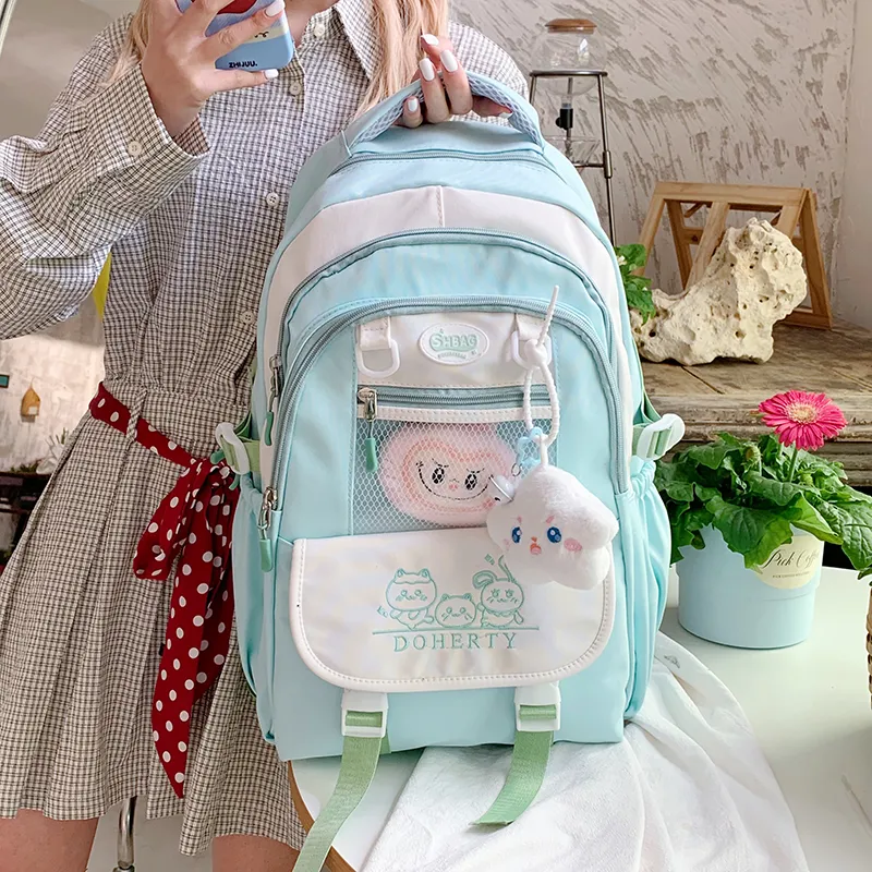 Single Warehouse Nylon Fabric Backpack Regular Women's Pink/Blue/Black/Green/Yellow-19