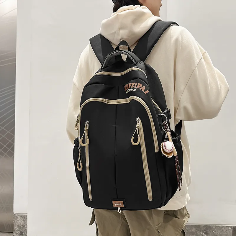 Single Warehouse Nylon Backpack Laptop Bag Unisex White/Red/Black-16