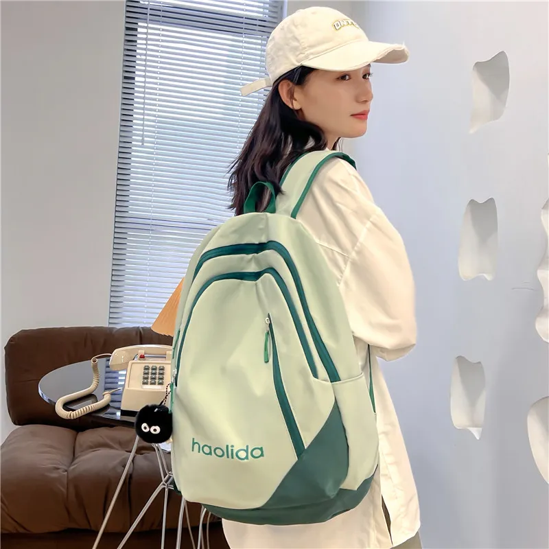 Single Warehouse Nylon Backpack Unisex White/Pink/Blue/Green/Black-16