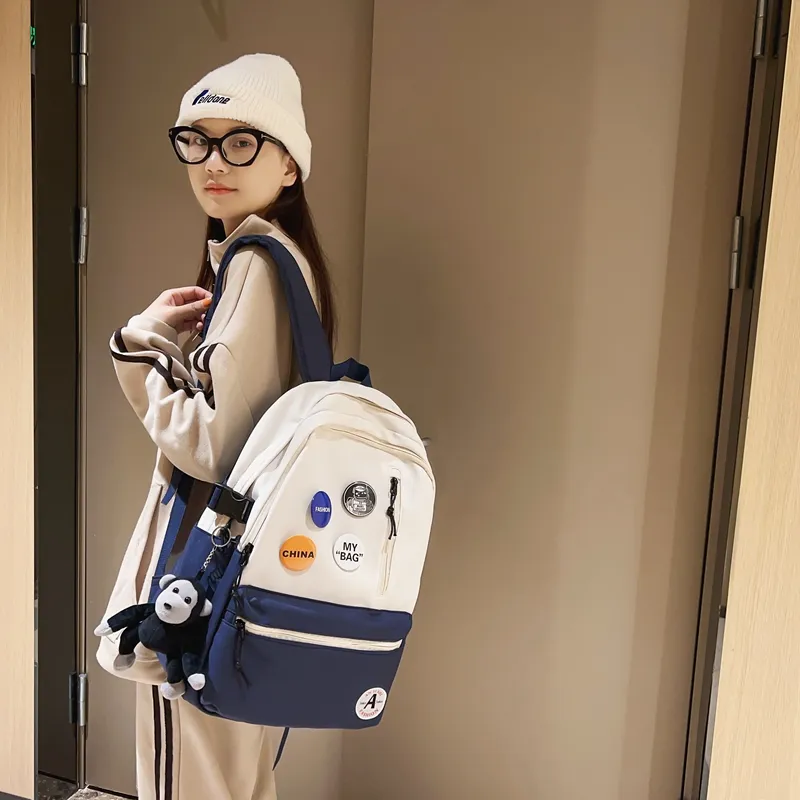 Single Warehouse Nylon Backpack Regular Unisex Black/Black & White/Light Blue & White/Dark Blue & White-10