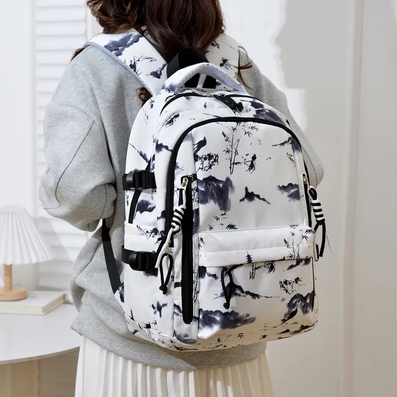 Single Warehouse Nylon Backpack Unisex Black/Burgundy/Green/Sky Blue/Pink-17