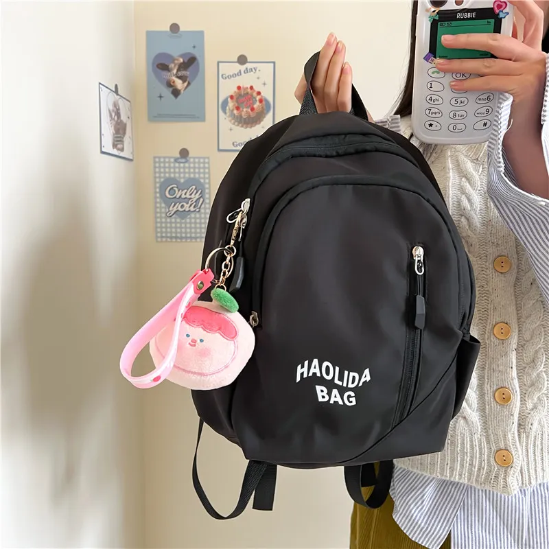 Single Warehouse Nylon Fabric Backpack Unisex Pink/Black/Gray Blue/Milky White/Red/Ecru Gray-29