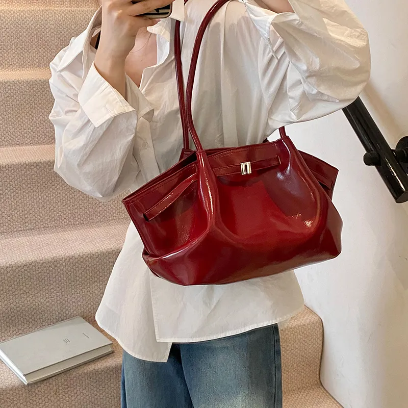 Single Warehouse PU Shoulder Bag Regular Women's Ivory/Black/Burgundy/Light Yellow/Light Blue-19