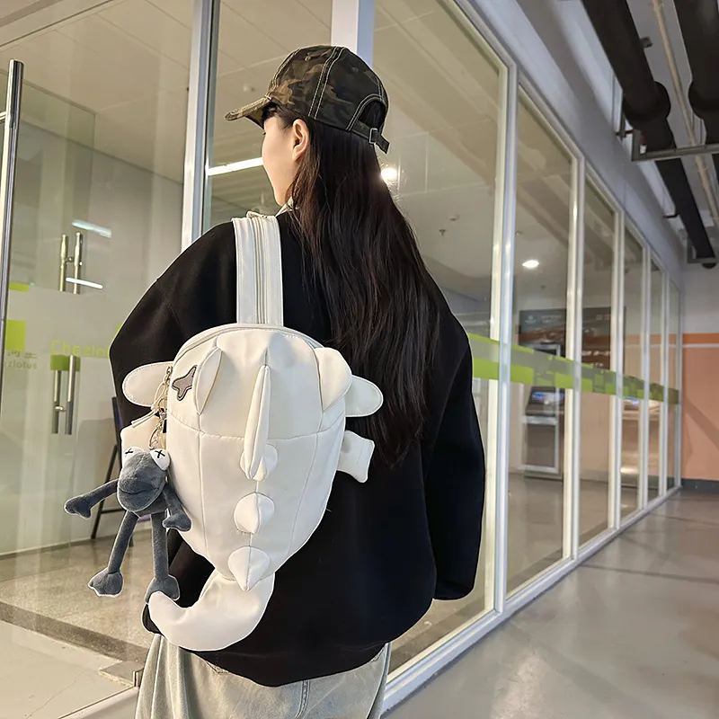 Single Warehouse Nylon Backpack Unisex White/Gray/Black-3