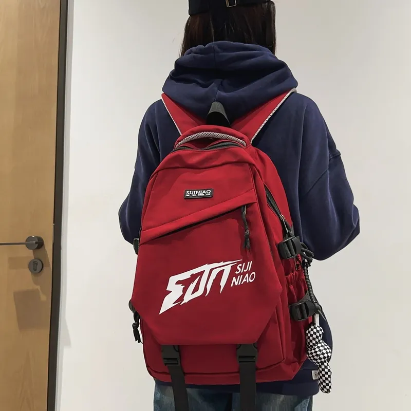 Single Warehouse Nylon Backpack Unisex White/Gray/Black/Burgundy/Khaki-5