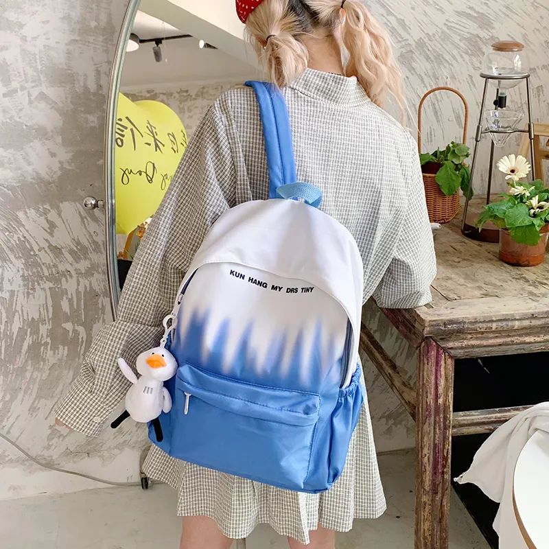 Single Warehouse Nylon Fabric Backpack Regular Unisex Pink/Green/Dark Blue/Light Blue-5