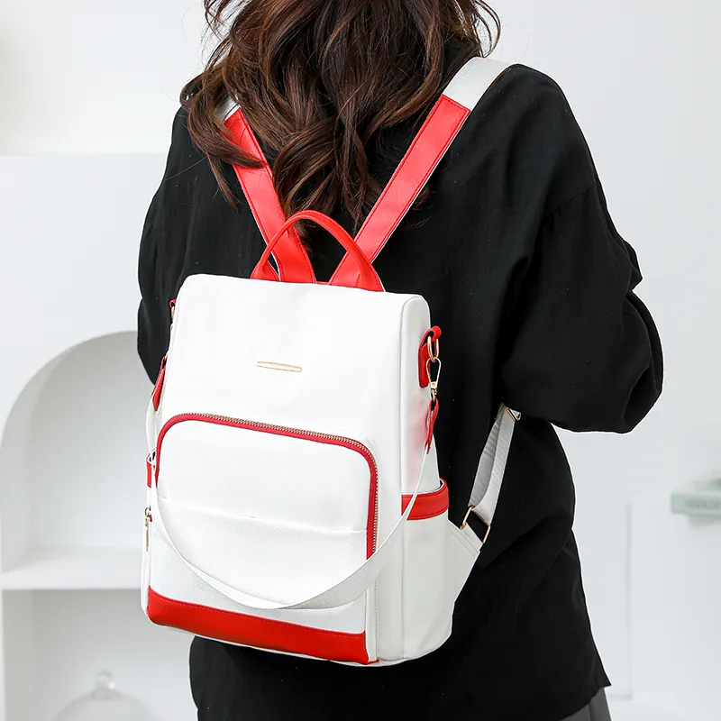 Single Warehouse PU Backpack Regular Unisex Black & White/Black & Brown/Caramel/Blue/Red/Pink-19