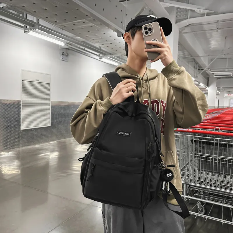 Single Warehouse Nylon Backpack Regular Unisex Black/Burgundy/Khaki/Light Green/Beige-8