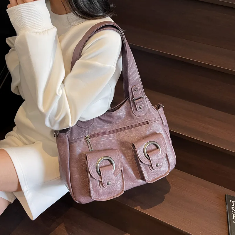 Single Warehouse PU Shoulder Bag Regular Women's Black/Ecru/Brown/Purple/Light Gray/Camel-18
