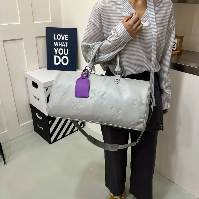 Single Warehouse PU Shoulder Bag, Gym Bag Large Size Unisex Gray/Brown/Black-5