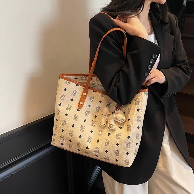 Single Warehouse PU Tote Handheld Shoulder Bag Regular Women's Ecru/Pink/Brown/Coffee/Black-5