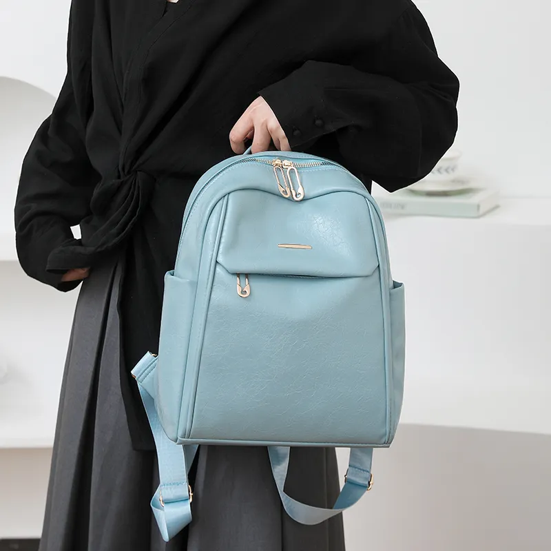 Single Warehouse PU Backpack Regular Women's Blue/Brown/Gray/Black-3