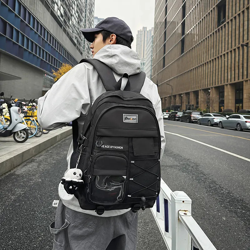 Single Warehouse Nylon Backpack Unisex Light Gray/Black/Navy Blue/Beige-9