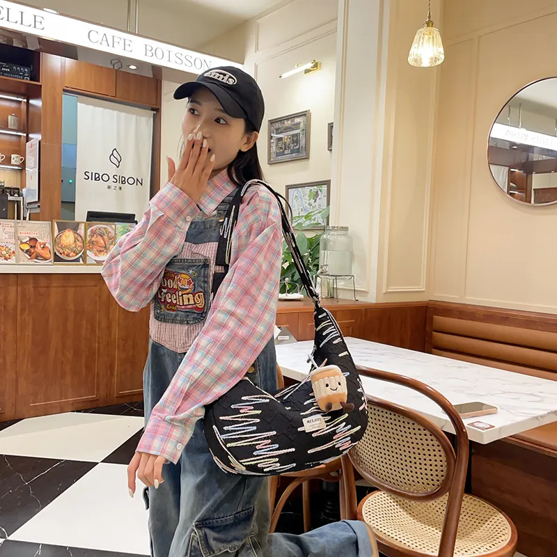Single Warehouse Canvas Handheld Shoulder Bag Women's White/Pink/Yellow/Black-21