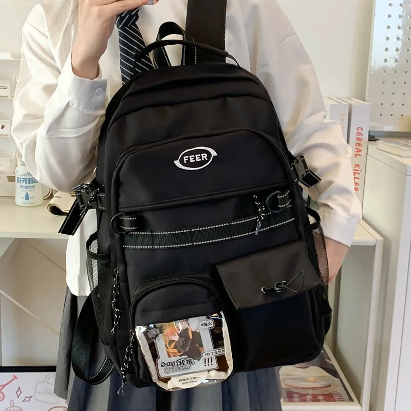 Single Warehouse Composite Cloth Backpack Unisex White/Black-9