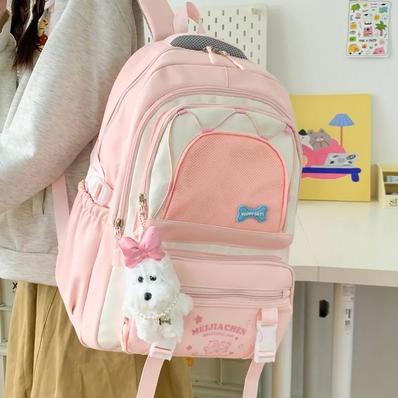 Single Warehouse Composite Cloth Backpack Women's Yellow/Pink/Black/Blue/Green-8