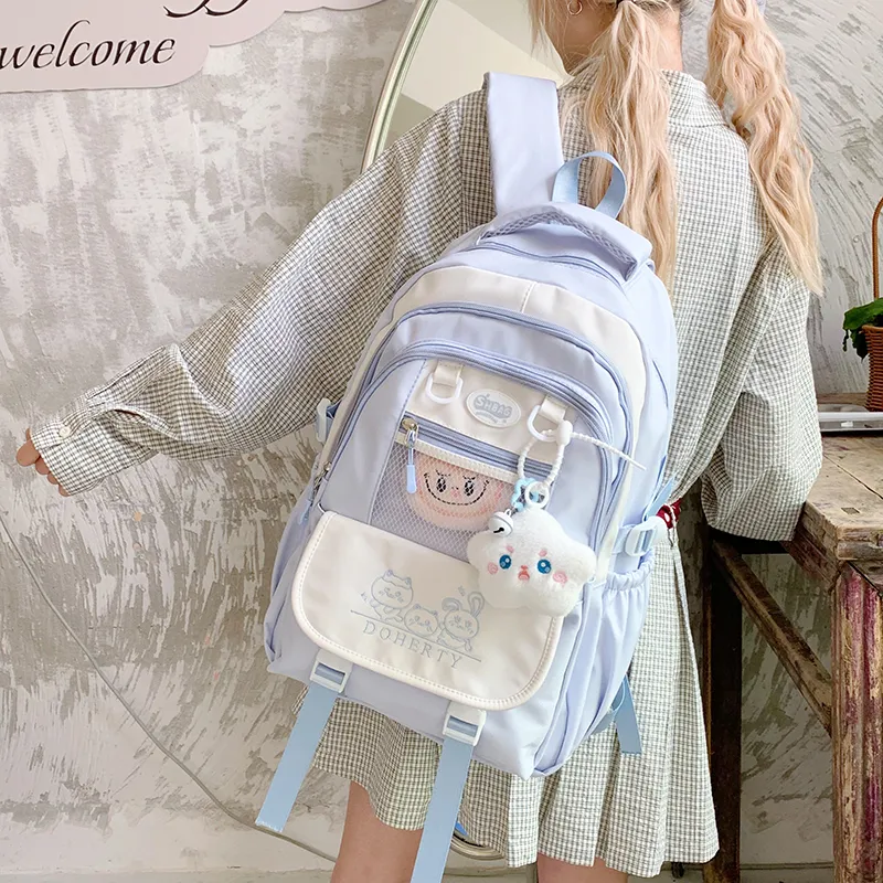 Single Warehouse Nylon Fabric Backpack Regular Women's Pink/Blue/Black/Green/Yellow-9