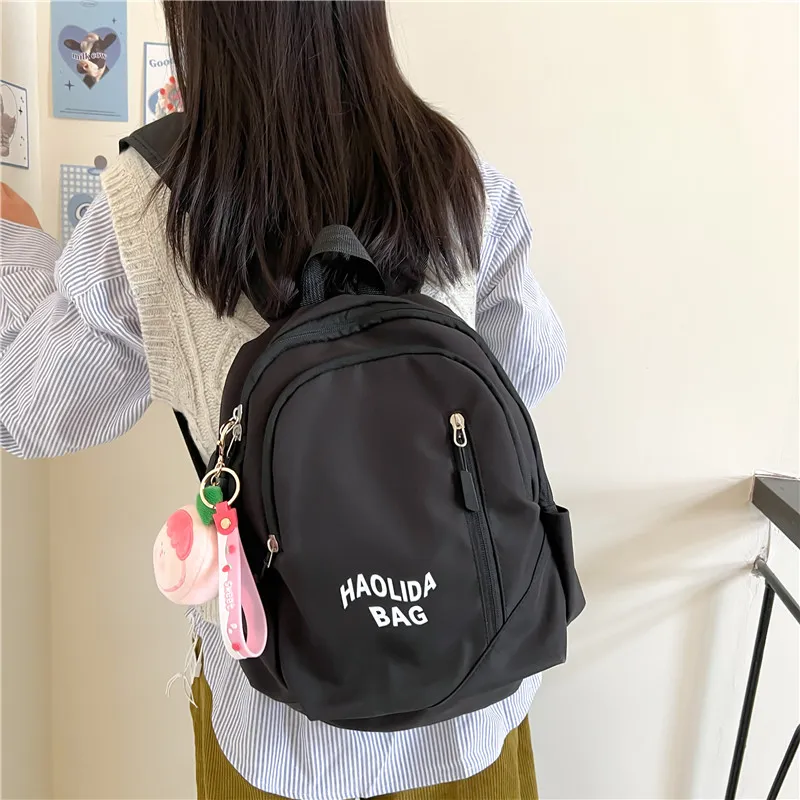 Single Warehouse Nylon Fabric Backpack Unisex Pink/Black/Gray Blue/Milky White/Red/Ecru Gray-27