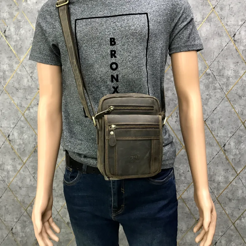 Single Warehouse Cow Leather Crossbody Bag Regular Men's Coffee-5