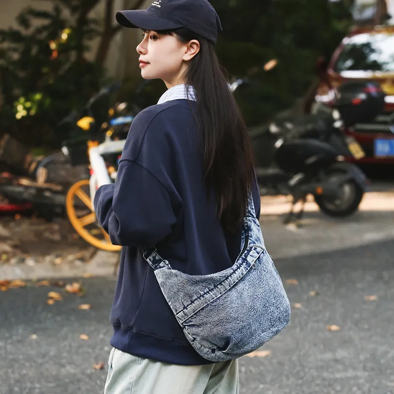 Single Warehouse Denim Handbag, Shoulder Bag Regular Unisex Black/Blue-10