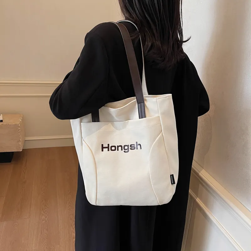 Single Warehouse Fabric Handheld Shoulder Bag Regular Women's White/Khaki/Dark Tea-3