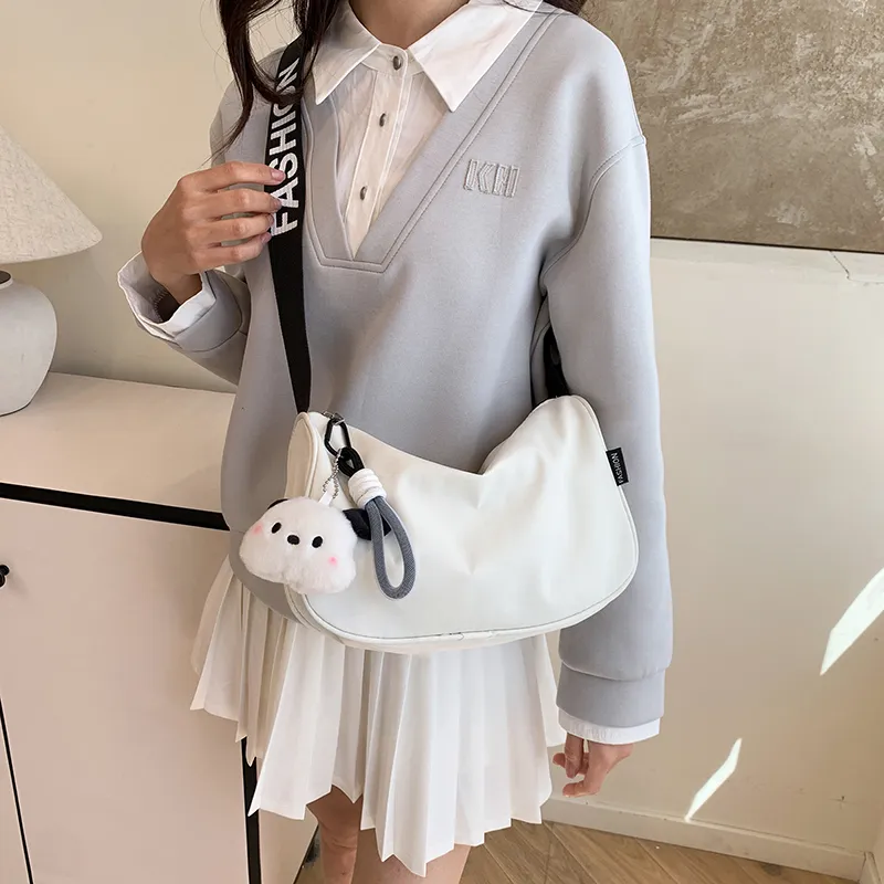 Single Warehouse Polyester Shoulder Bag Unisex White & Blue/White & Black/Black-9