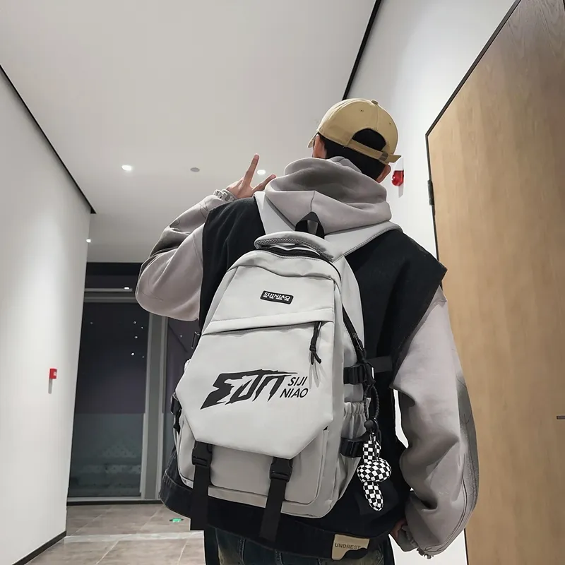 Single Warehouse Nylon Backpack Unisex White/Gray/Black/Burgundy/Khaki-10