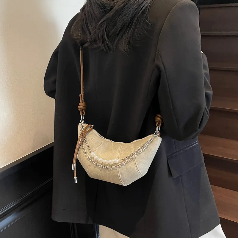 Single Warehouse PU Handheld Shoulder Bag Regular Women's Denim Blue/Dark Tea/Ecru-14