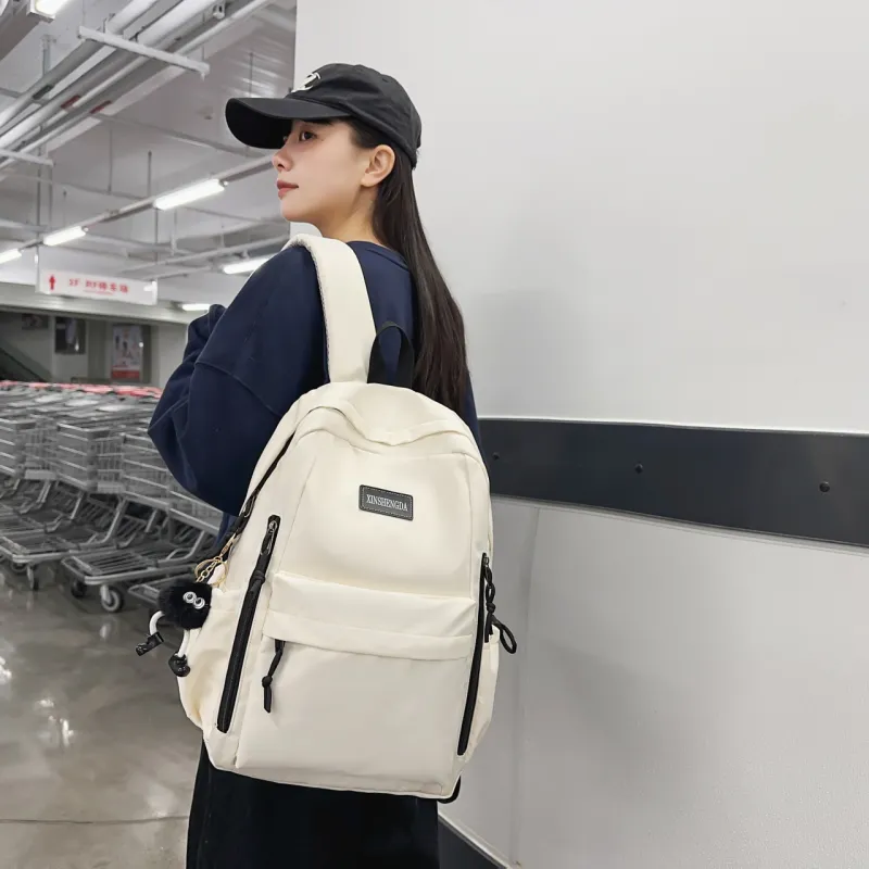 Single Warehouse Nylon Backpack Regular Unisex Black/Burgundy/Khaki/Light Green/Beige-5