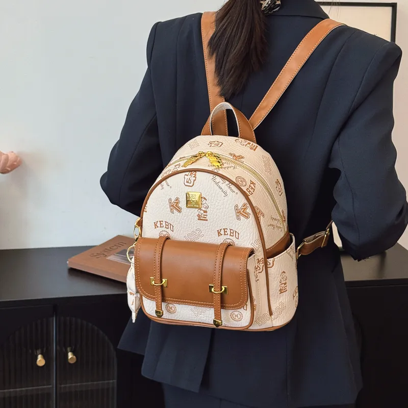 Single Warehouse PU Small Backpack Regular Women's Ecru/Brown/Pink/Black-5