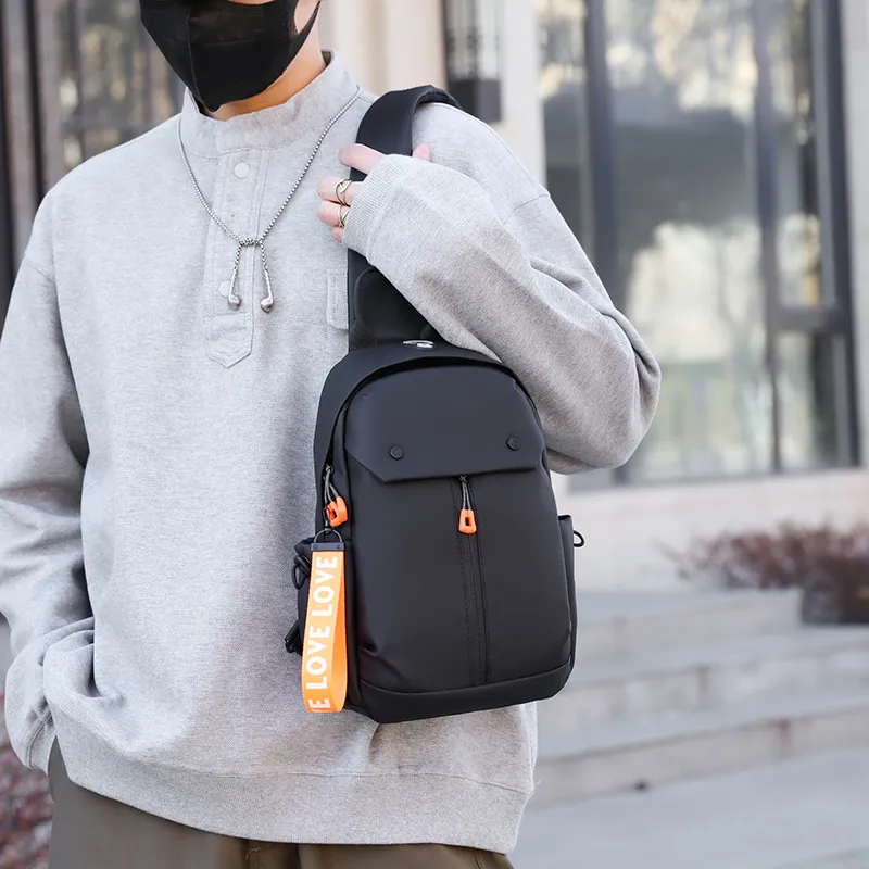 Single Warehouse Nylon Sling Bag Men's Black/Gray-2