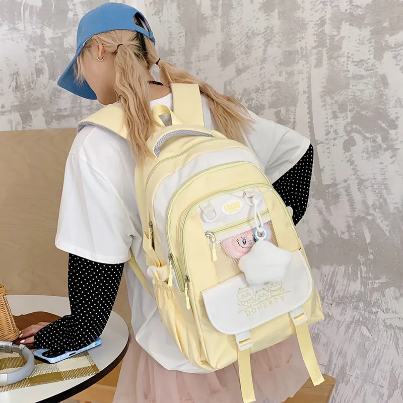Single Warehouse Nylon Fabric Backpack Regular Women's Pink/Blue/Black/Green/Yellow-17
