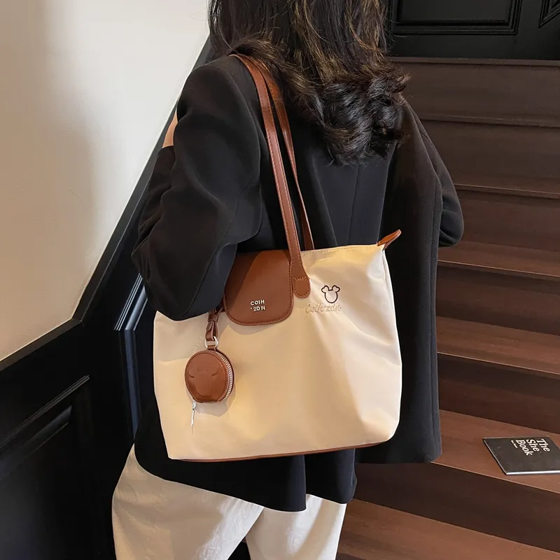 Single Warehouse Fabric Shoulder Bag Regular Women's White/Pink/Black-4