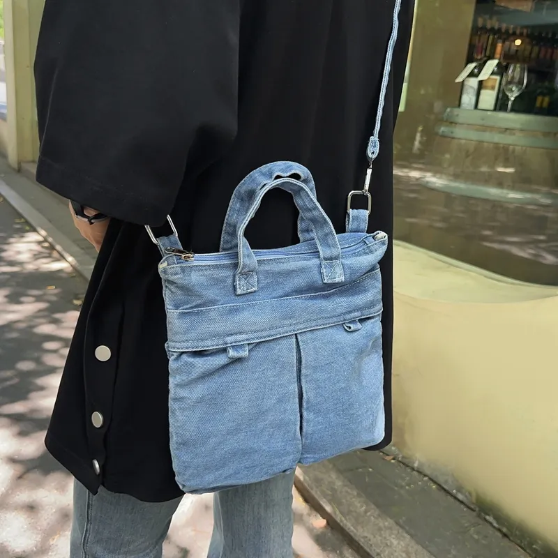 Single Warehouse Denim Crossbody Handbag Unisex Light Blue/Dark Blue-1